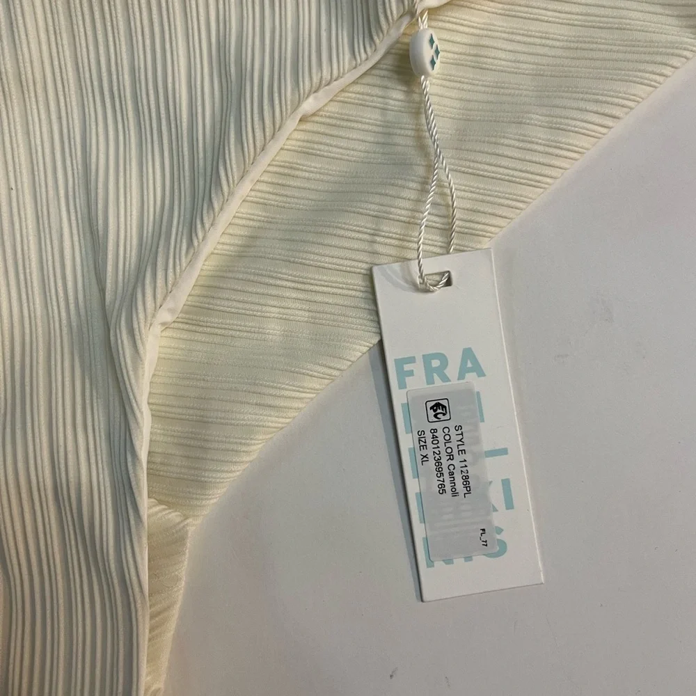 NWT Frankies Bikinis Dawson Plisse Cheeky Bikini Bottom in White textured rib XL